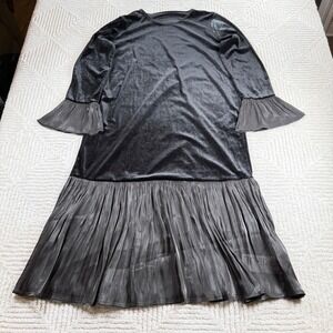 FRIFUL Velvet Dress Women's XL Black Gothic Pleated Ruffle Whimsigoth Dark Glam